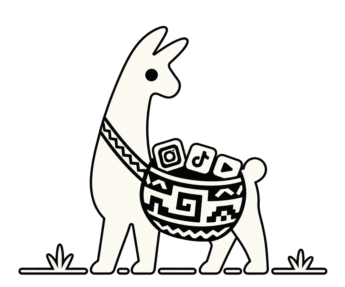 Taky the ivory llama carries a bulging woven satchel with distracting apps peeking out.